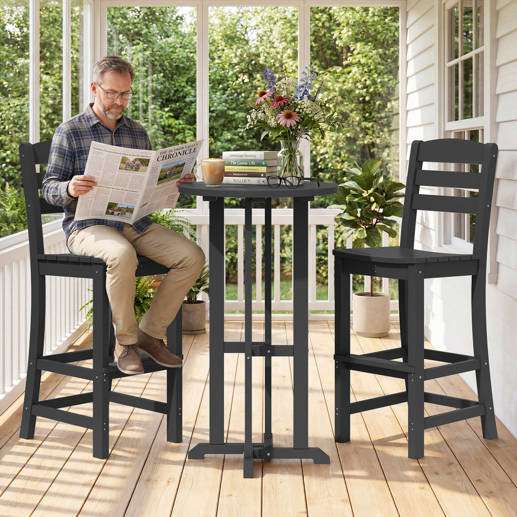 Vongrasig 3 Piece Patio Bar Set, All Weather HDPE High Bistro Stools Chair Set of 2 and Round Pub Bar Table, Outdoor High Top Patio Set for Lawn Garden, Balcony
