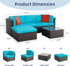 Vongrasig Patio Furniture Sets, Outdoor Patio Set Sectional Sofa, All-Weather PE Rattan Outdoor Couch with Ottoman, Glass Table for Garden, Backyard, Porch