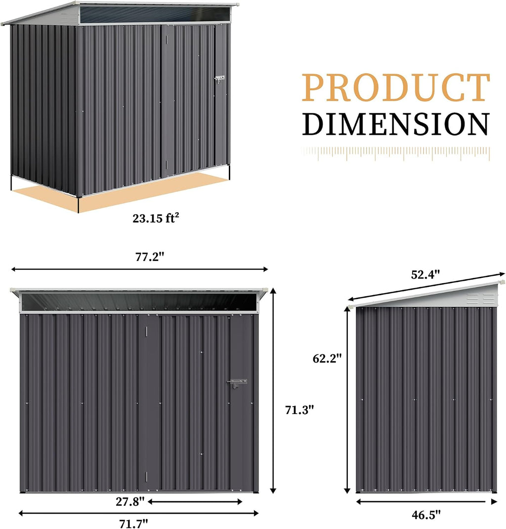 Vongrasig 6x4 FT Outdoor Storage Shed, Metal Lean to Shed with Window and Lockable Door, All-Weather Graden Tool Shed for Backyard Garden Patio Lawn
