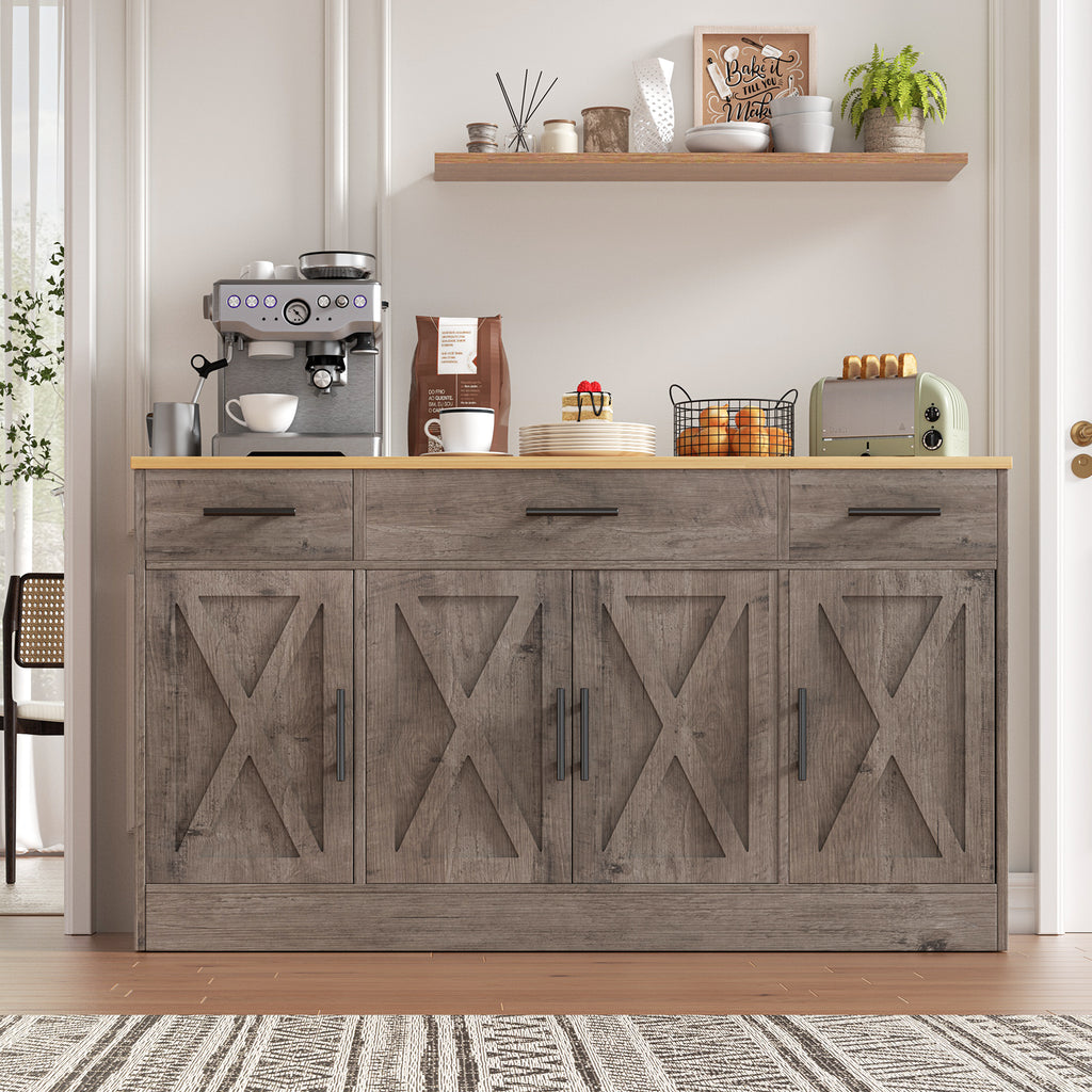 Vongrasig Buffet Cabinet with Storage, Farmhouse Coffee Bar Cabinet with Drawers, 53” Large Modern Sideboard Buffet with Adjustable Shelves for Kitchen, Dining Room