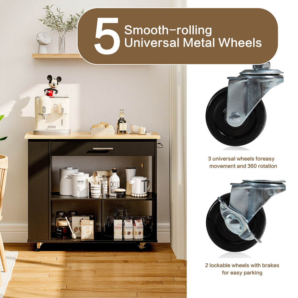 Walsunny Kitchen Island on Wheels with Storage Cabinet, Rolling Cart Kitchen Storage Organizer with/3 Side Spice Rack, 2 Tier Open Shelf for Kitchen (7404396511408)