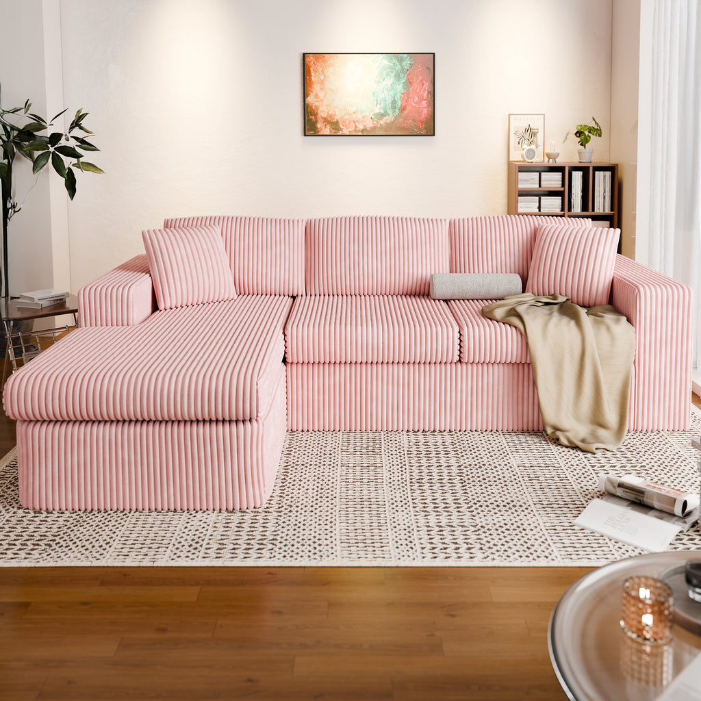 Vongrasig 105" Boneless Couches for Living Room, Sectional Couches Modular Sofa with L-Shaped Chaise, Memory Foam Comfy Cloud Couch with Plush Corduroy Fabric, No Assembly Required