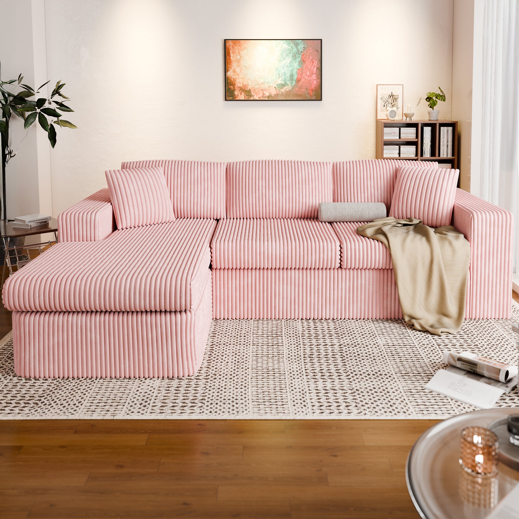 Vongrasig 105" Boneless Couches for Living Room, Sectional Couches Modular Sofa with L-Shaped Chaise, Memory Foam Comfy Cloud Couch with Plush Corduroy Fabric, No Assembly Required