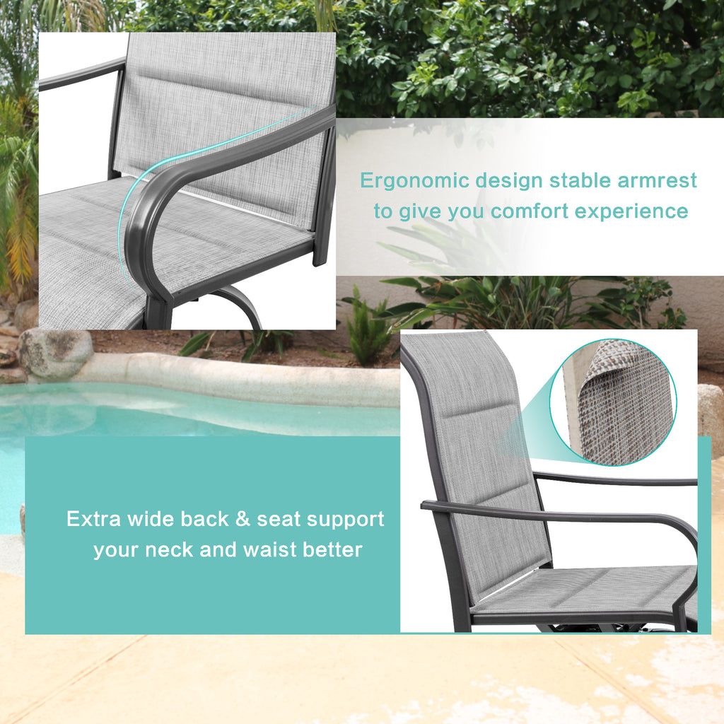 Vongrasig 2 Piece Patio Swivel Bar Chairs, All Weather Metal Textile High Swivel Bar Stools Chairs, Outdoor High Top Bistro Set for Backyard, Lawn Garden, Balcony