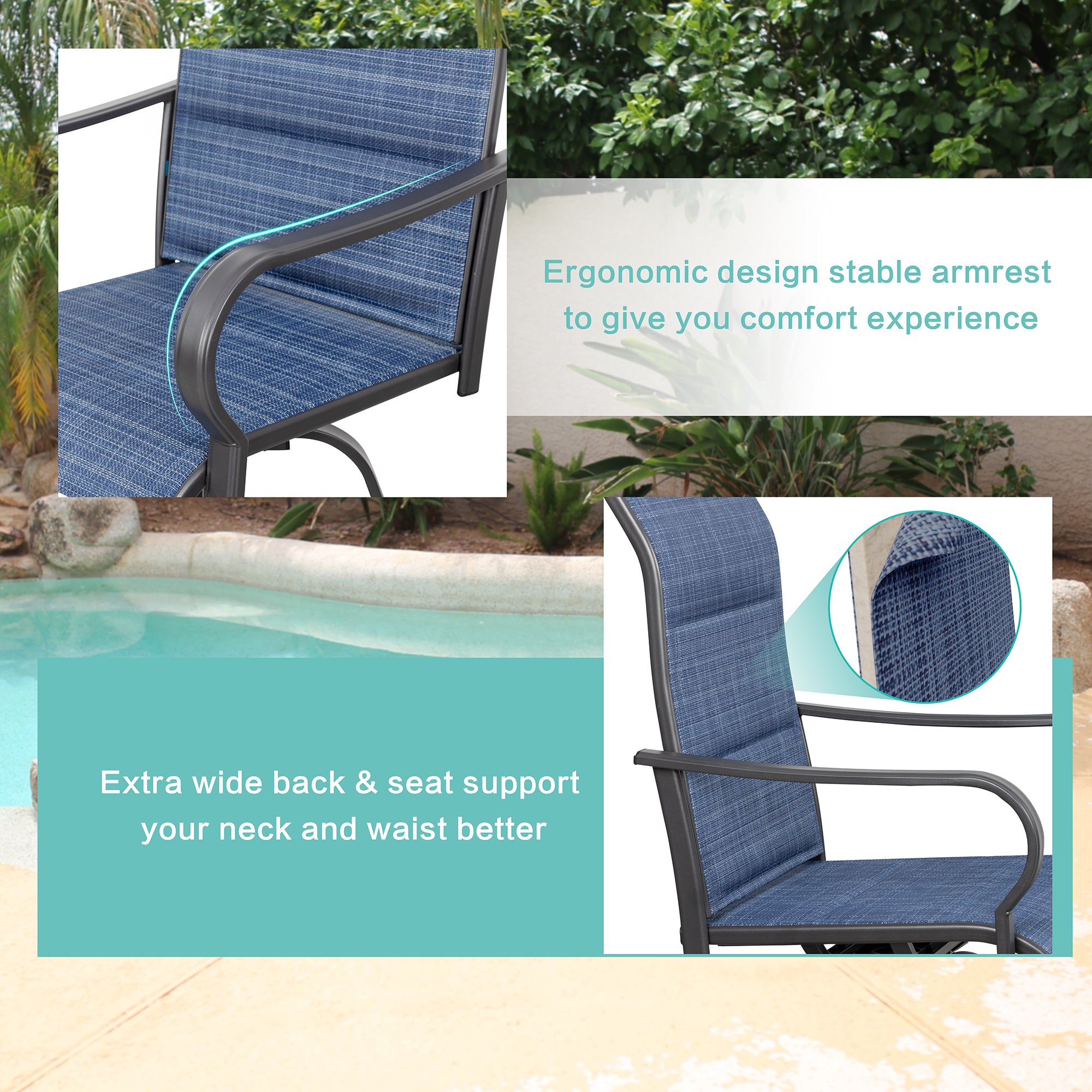 Vongrasig 2 Piece Patio Swivel Bar Chairs, All Weather Metal Textile High Swivel Bar Stools Chairs, Outdoor High Top Bistro Set for Backyard, Lawn Garden, Balcony