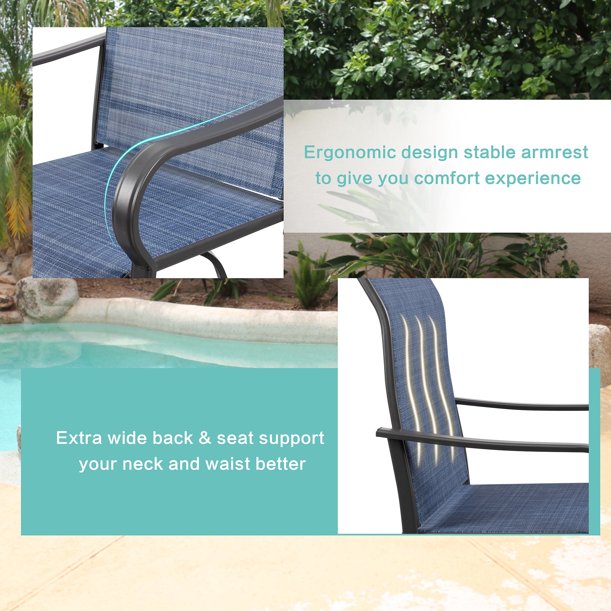 Vongrasig 2 Piece Patio Swivel Bar Chairs, All Weather Metal Textile High Swivel Bar Stools Chairs, Outdoor High Top Bistro Set for Backyard, Lawn Garden, Balcony
