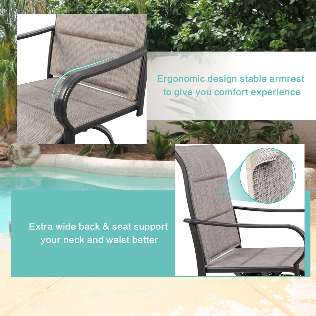 Vongrasig 2 Piece Patio Swivel Bar Chairs, All Weather Metal Textile High Swivel Bar Stools Chairs, Outdoor High Top Bistro Set for Backyard, Lawn Garden, Balcony