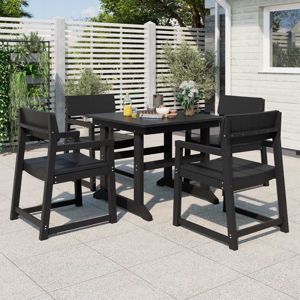Vongrasig 5 Pieces Patio Dining Set, All Weather Outdoor HDPE Dining Furniture Set with Table and Chairs for 4, Garden Patio Furniture Set for Lawn, Backyard, Poolside, Black