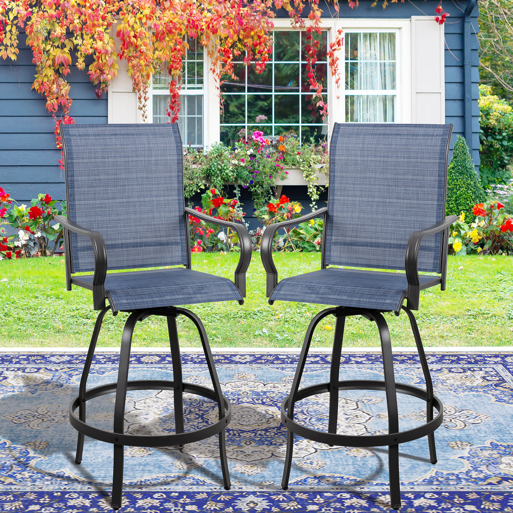 Vongrasig 2 Piece Patio Swivel Bar Chairs, All Weather Metal Textile High Swivel Bar Stools Chairs, Outdoor High Top Bistro Set for Backyard, Lawn Garden, Balcony