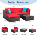 Vongrasig Patio Furniture Sets, Outdoor Patio Set Sectional Sofa, All-Weather PE Rattan Outdoor Couch with Ottoman, Glass Table for Garden, Backyard, Porch