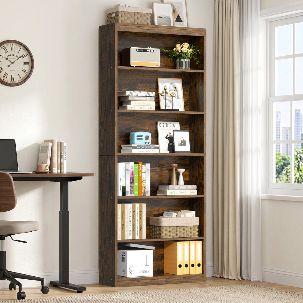 Vongrasig 6-Tier Open Bookshelf, Modern Wood Bookcase| 71" Tall Floor Standing Bookcase, Wood Display Storage Shelf for Home Office Living Room
