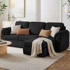 Vongrasig Boneless Convertible Sectional Sofa Couch, 3 Seat L Shaped Sofa with Removable Pillows Plush Corduroy Fabric Small Couches for Living Room, Apartment and Office, White