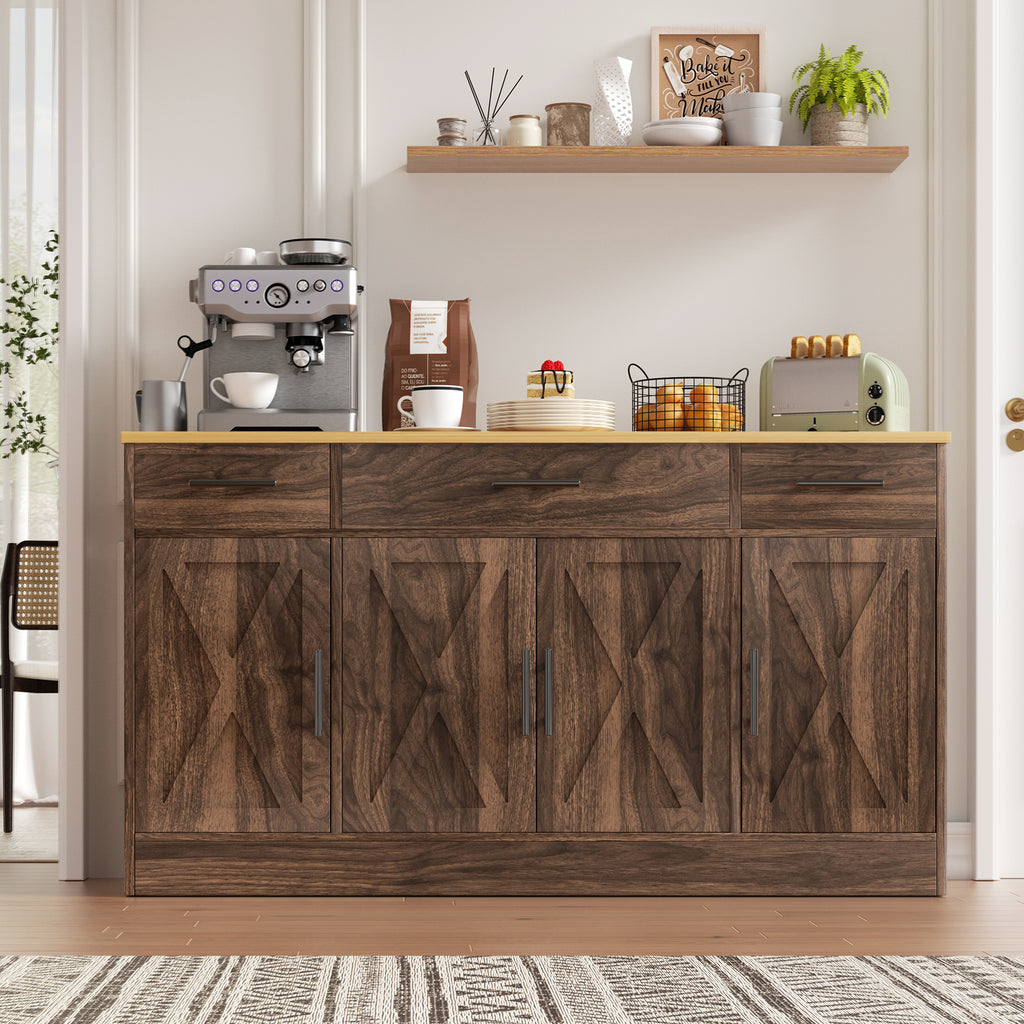 Vongrasig Buffet Cabinet with Storage, Farmhouse Coffee Bar Cabinet with Drawers, 53” Large Modern Sideboard Buffet with Adjustable Shelves for Kitchen, Dining Room