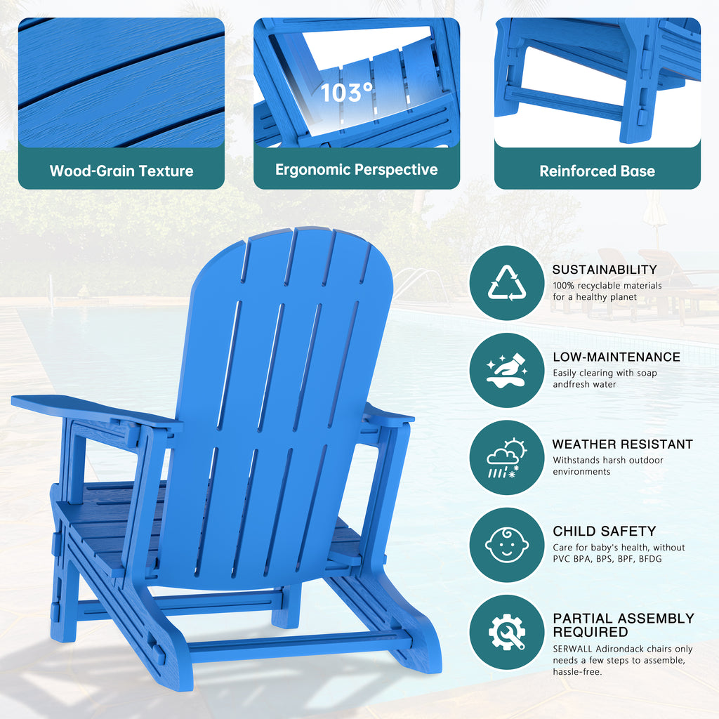 Vongrasig Adirondack Chairs Set of 2 with Removable Tabletop, Outdoor HDPE Plastic Fire Pit Chair Set with Wooden Textured, Cup Holder for Patio, Poolside, Deck, Garden