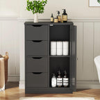 Vongrasig Bathroom Floor Storage Cabinet, Wooden Storage Organizer with 4 Drawers and 1 Door, Freestanding Pantry Cabinet with Adjustable Shelves for Bathroom, Living Room, Kitchen, Entryway