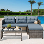 Vongrasig 3 Pieces Patio Furniture Sets, All-Weather Wicker Outdoor Sofa Couch Sectional Set, Small Conversation Set for Patio, Garden w/Cushion, Glass Table
