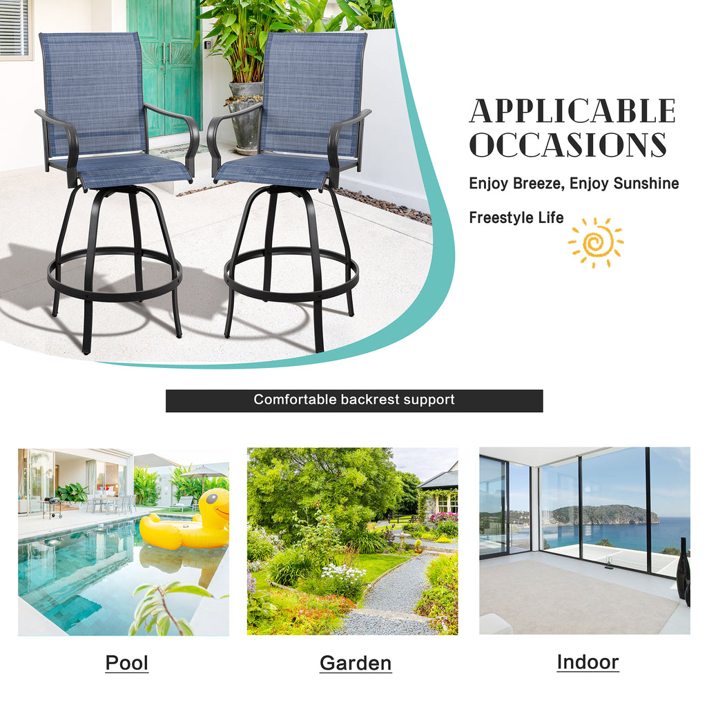 Vongrasig 2 Piece Patio Swivel Bar Chairs, All Weather Metal Textile High Swivel Bar Stools Chairs, Outdoor High Top Bistro Set for Backyard, Lawn Garden, Balcony