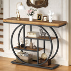 Vongrasig Console Table with Circle Base, Industrial Narrow Entryway Table with Storage, 4-Tier Wood Sofa Table for Living Room, Hallway