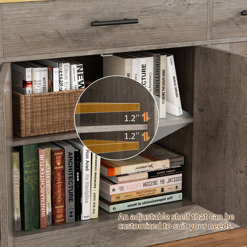 Vongrasig Buffet Cabinet with Storage, Farmhouse Coffee Bar Cabinet with Drawers, 53” Large Modern Sideboard Buffet with Adjustable Shelves for Kitchen, Dining Room