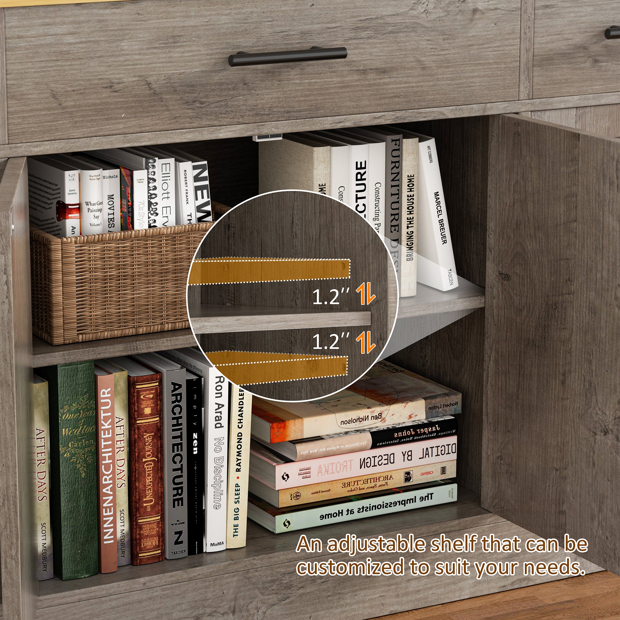 Vongrasig Buffet Cabinet with Storage, Farmhouse Coffee Bar Cabinet with Drawers, 53” Large Modern Sideboard Buffet with Adjustable Shelves for Kitchen, Dining Room