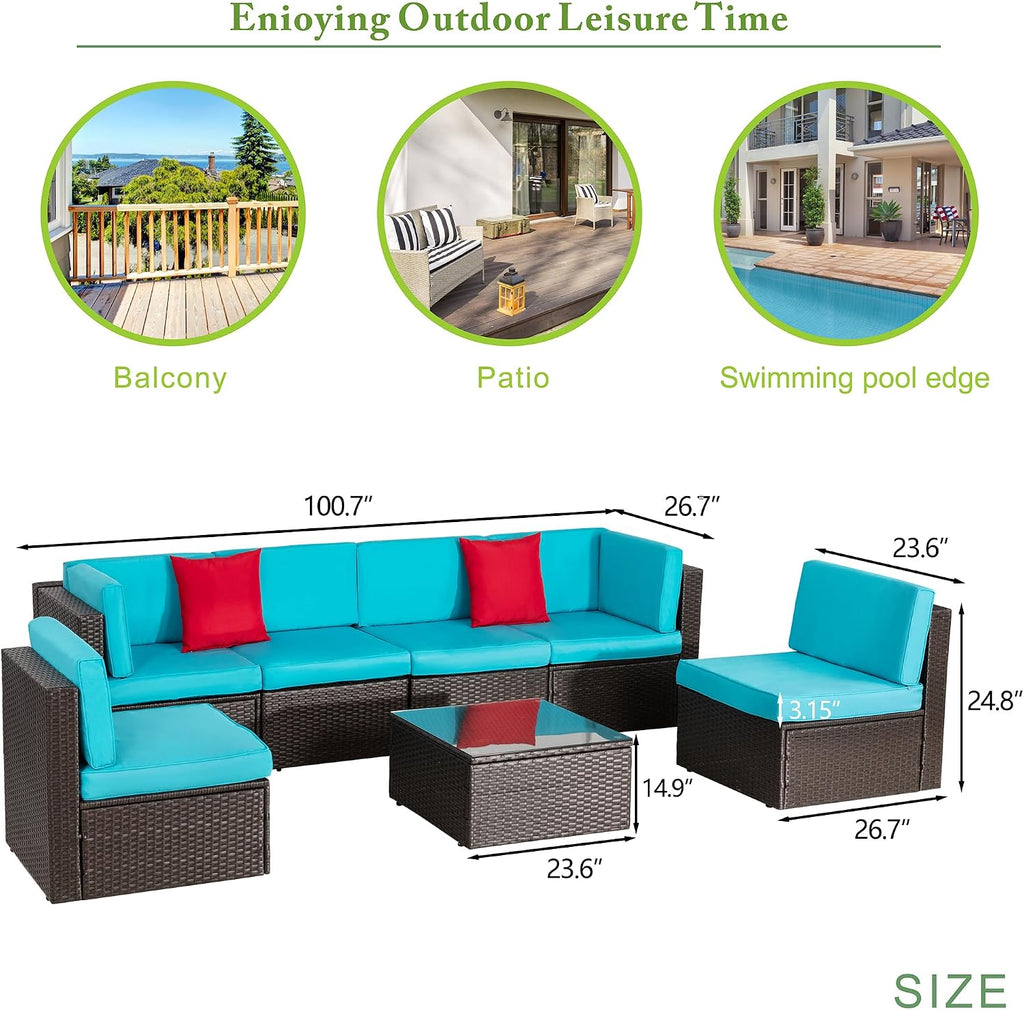 Vongrasig Patio Furniture Sets, Outdoor Patio Set Sectional Sofa, All-Weather PE Rattan Outdoor Couch with Ottoman, Glass Table for Garden, Backyard, Porch