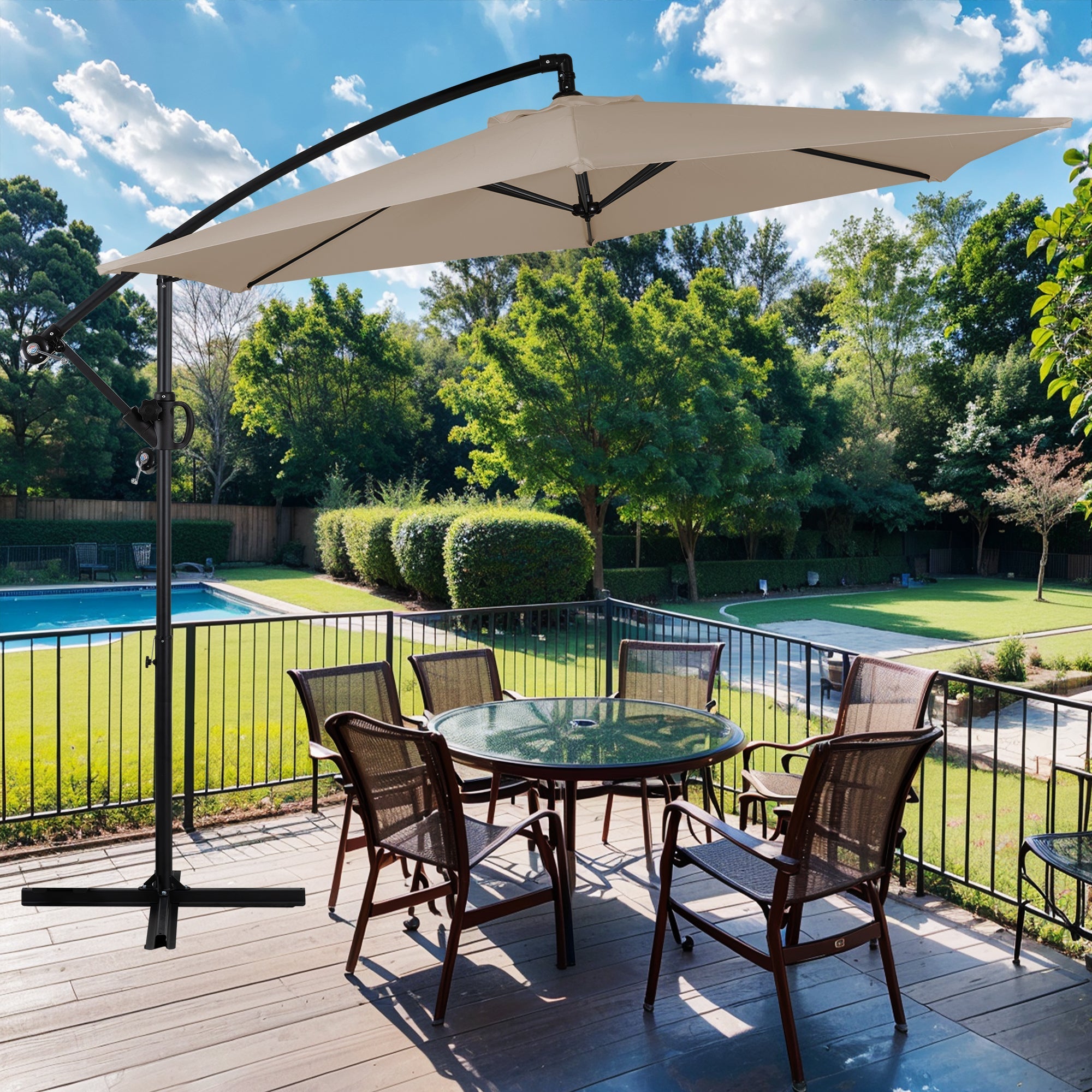 Walsunny Patio Offset Umbrella Easy Tilt Adjustment,Crank and Cross Base, Outdoor Cantilever Hanging Umbrella with 8 Ribs (7504185786544)