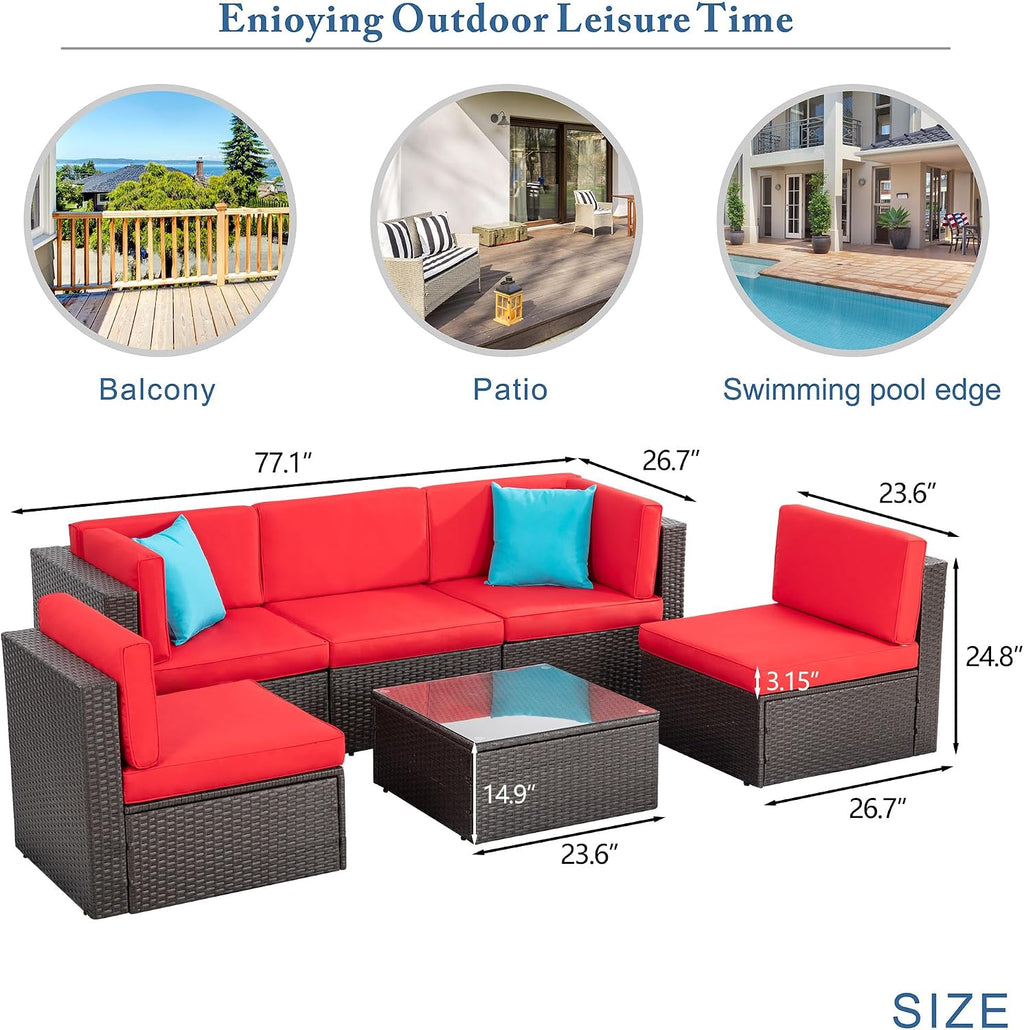 Vongrasig Patio Furniture Sets, Outdoor Patio Set Sectional Sofa, All-Weather PE Rattan Outdoor Couch with Ottoman, Glass Table for Garden, Backyard, Porch