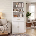 Vongrasig 71” Tall Bookshelf, Wood Bookcase with 1 Drawer & 2 Doors, 6 Tier Bookshelf with Storage, Display Book Shelf with Adjustable Shelf for Home Office, Living Room, Narrow Space