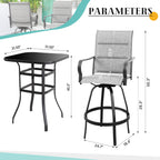 Vongrasig 2 Piece Patio Swivel Bar Chairs, All Weather Metal Textile High Swivel Bar Stools Chairs, Outdoor High Top Bistro Set for Backyard, Lawn Garden, Balcony