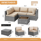 Vongrasig Patio Furniture 5 Pieces Outdoor Sectional Sofas, Sliver Wicker
