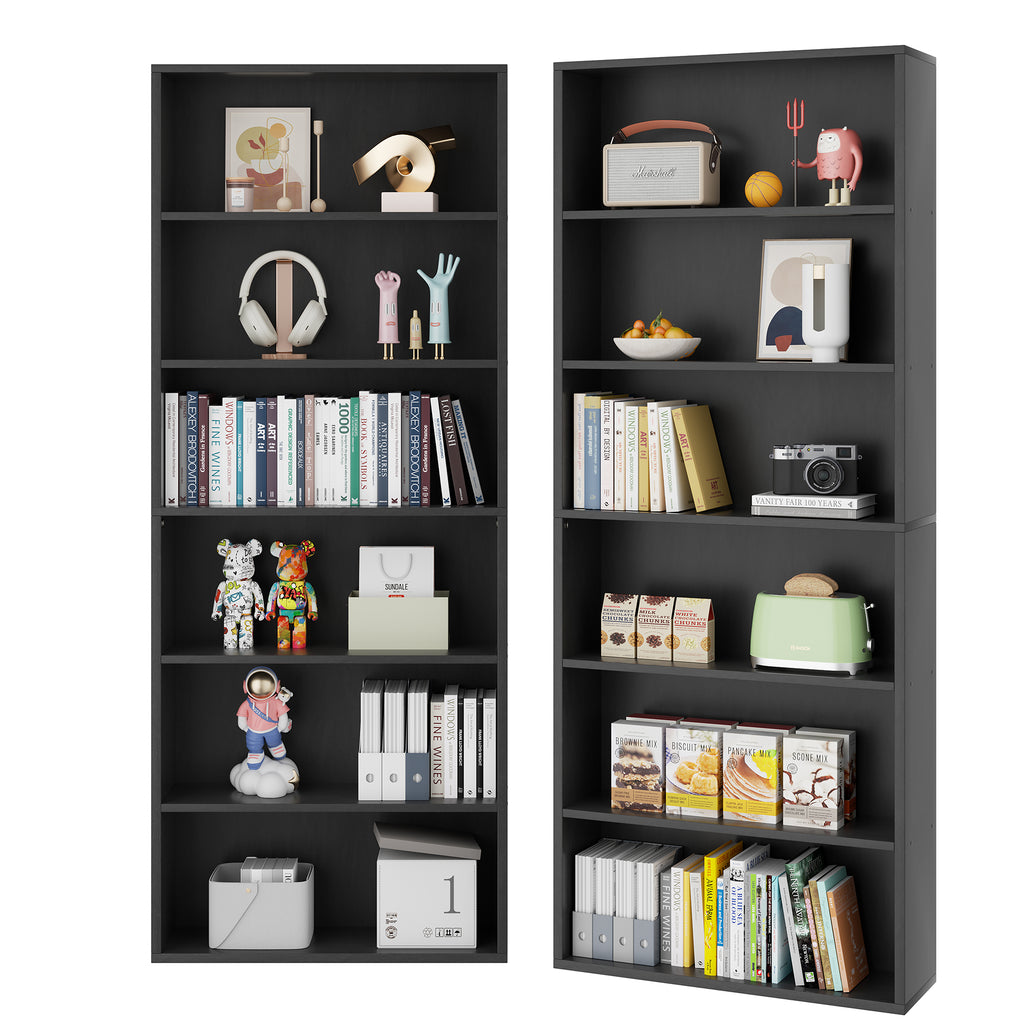 Vongrasig 6-Tier Open Bookcase and Bookshelf, Floor Standing Wood Display Storage Shelves 71 Inch Tall Bookcase Home Decor Furniture for Home Office, Living Room, Bed Room