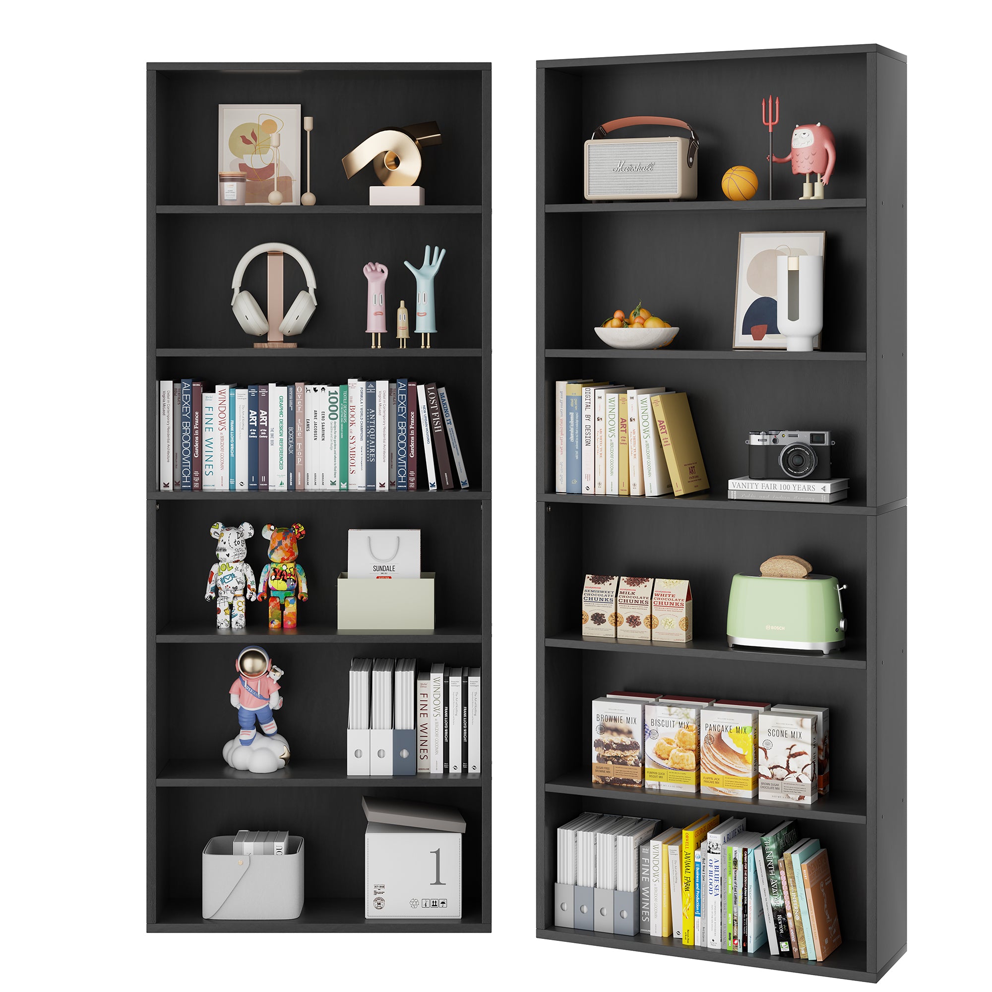 Vongrasig 6-Tier Open Bookcase and Bookshelf, Floor Standing Wood Display Storage Shelves 71 Inch Tall Bookcase Home Decor Furniture for Home Office, Living Room, Bed Room