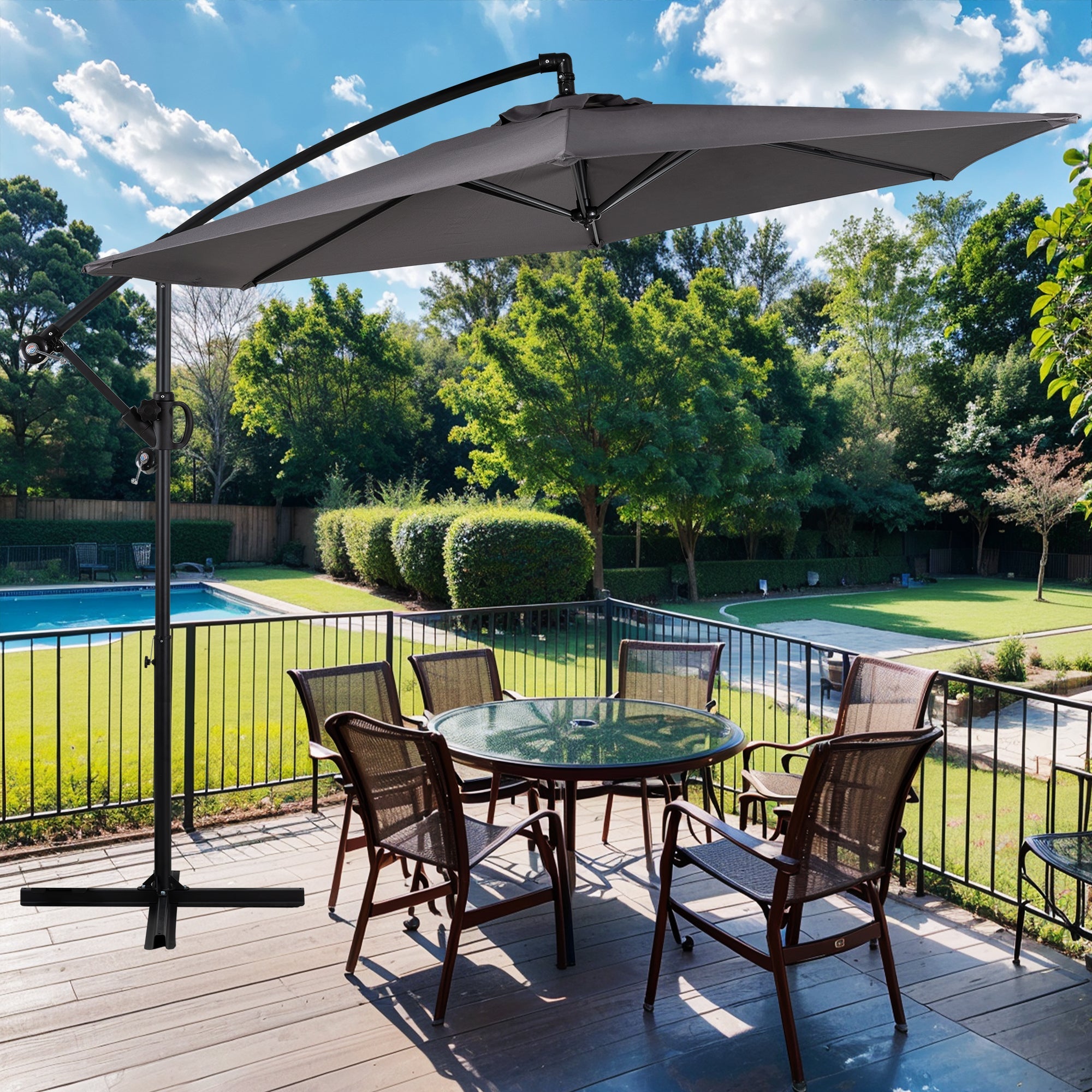 Walsunny Patio Offset Umbrella Easy Tilt Adjustment,Crank and Cross Base, Outdoor Cantilever Hanging Umbrella with 8 Ribs (7504185786544)