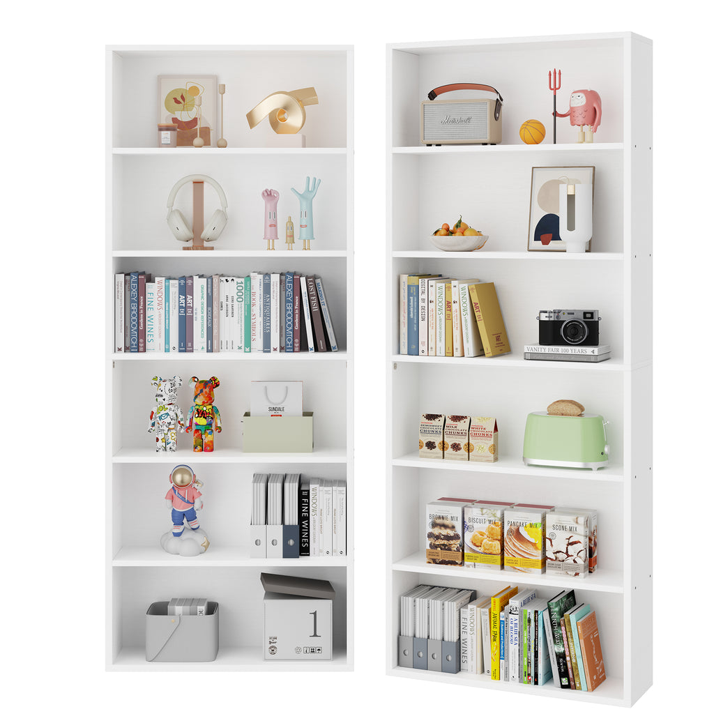 Vongrasig 6-Tier Open Bookcase and Bookshelf, Floor Standing Wood Display Storage Shelves 71 Inch Tall Bookcase Home Decor Furniture for Home Office, Living Room, Bed Room