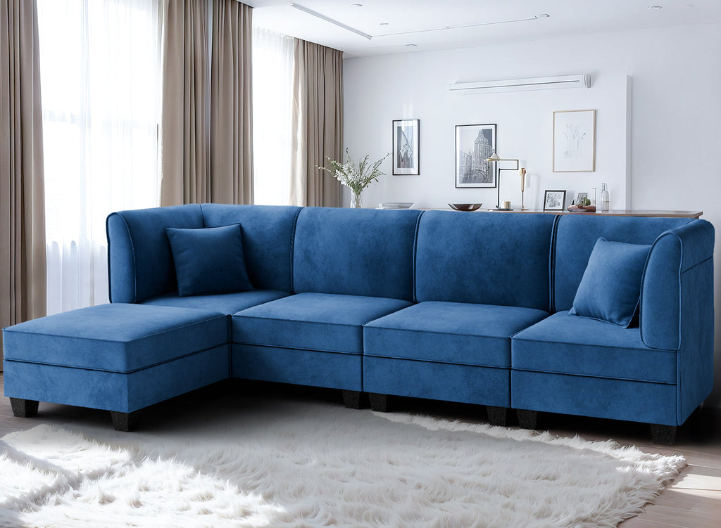 Walsunny Velvet 5 Pieces Modular Sectional Sofa L-Shaped Couch With Reversible Chaise (7223391125680)