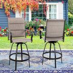 Vongrasig 2 Piece Patio Swivel Bar Chairs, All Weather Metal Textile High Swivel Bar Stools Chairs, Outdoor High Top Bistro Set for Backyard, Lawn Garden, Balcony
