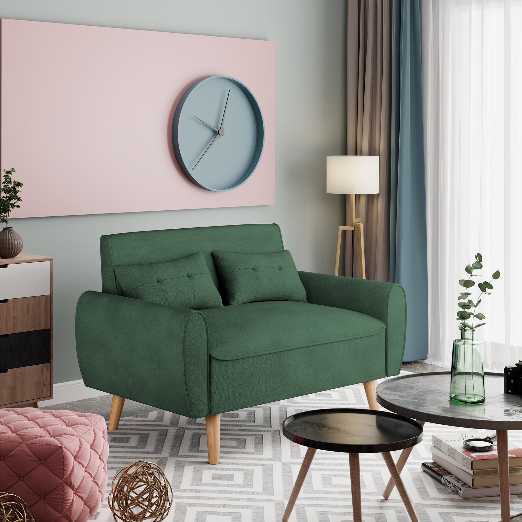Vongrasig 48" Small Modern Loveseat Sofa, Mid Century Soft Corduroy Fabric 3-Seat Sofa Couch Tufted with Back Cushions and Tapered Legs for Living Room, Bedroom and Small Space