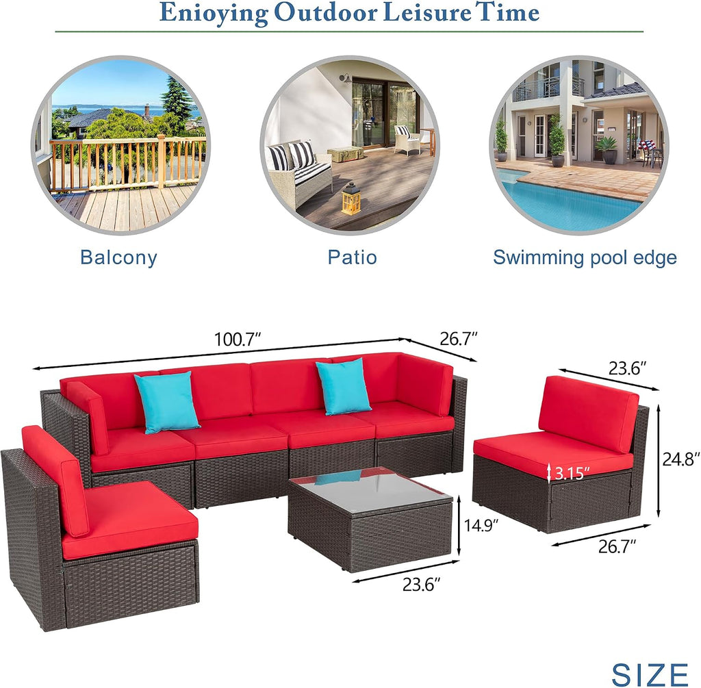 Vongrasig Patio Furniture Sets, Outdoor Patio Set Sectional Sofa, All-Weather PE Rattan Outdoor Couch with Ottoman, Glass Table for Garden, Backyard, Porch