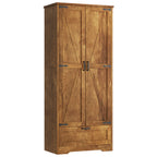 Vongrasig Kitchen Pantry Storage Cabinet with Barn Doors, Drawer and Adjustable Shelves, 4-Tier Tall Rustic Wood Cupboard Locker for Kitchen, Living Room, Bathroom, Dining Room
