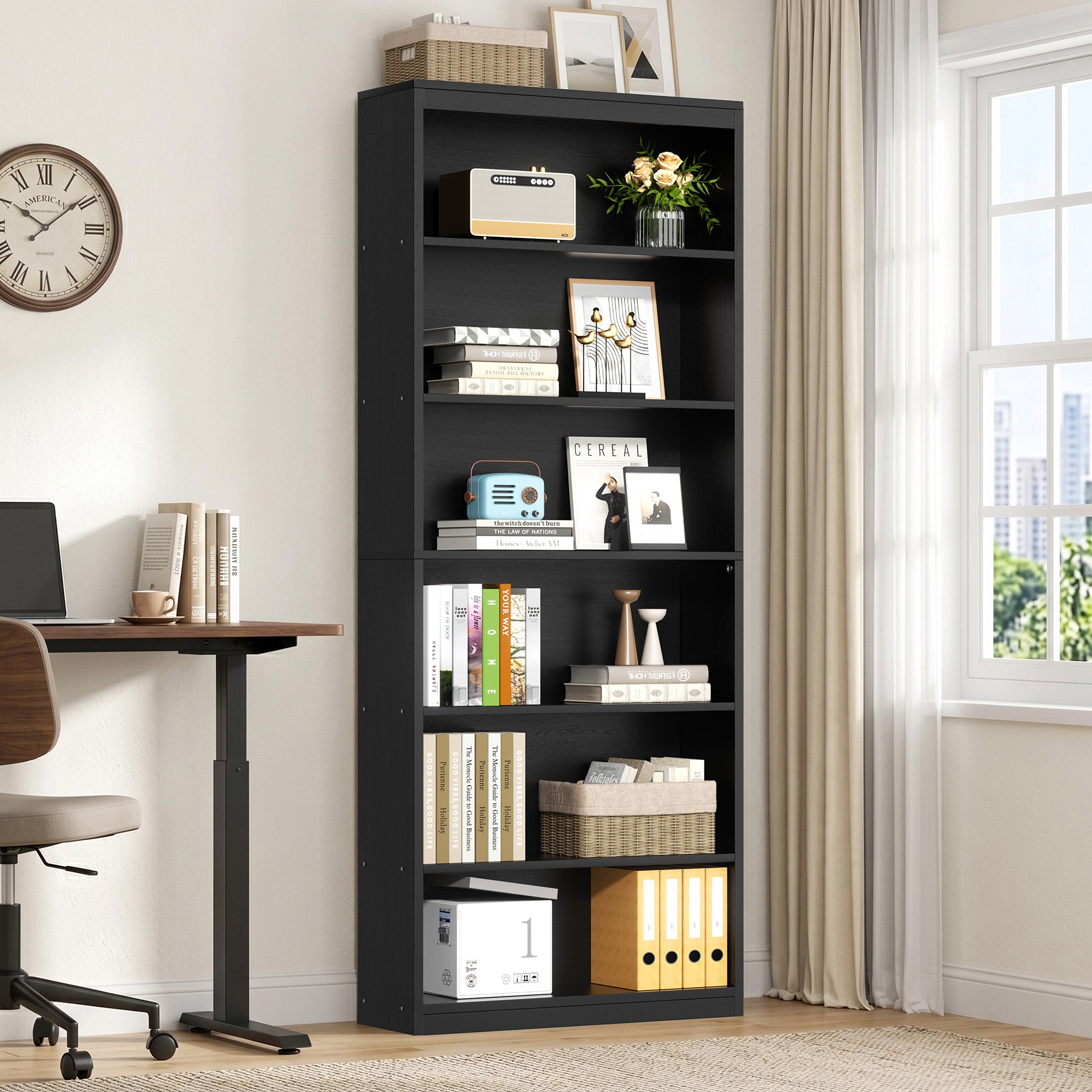 Vongrasig 6-Tier Open Bookshelf, Modern Wood Bookcase| 71" Tall Floor Standing Bookcase, Wood Display Storage Shelf for Home Office Living Room