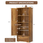 Vongrasig Kitchen Pantry Storage Cabinet with Barn Doors, Drawer and Adjustable Shelves, 4-Tier Tall Rustic Wood Cupboard Locker for Kitchen, Living Room, Bathroom, Dining Room
