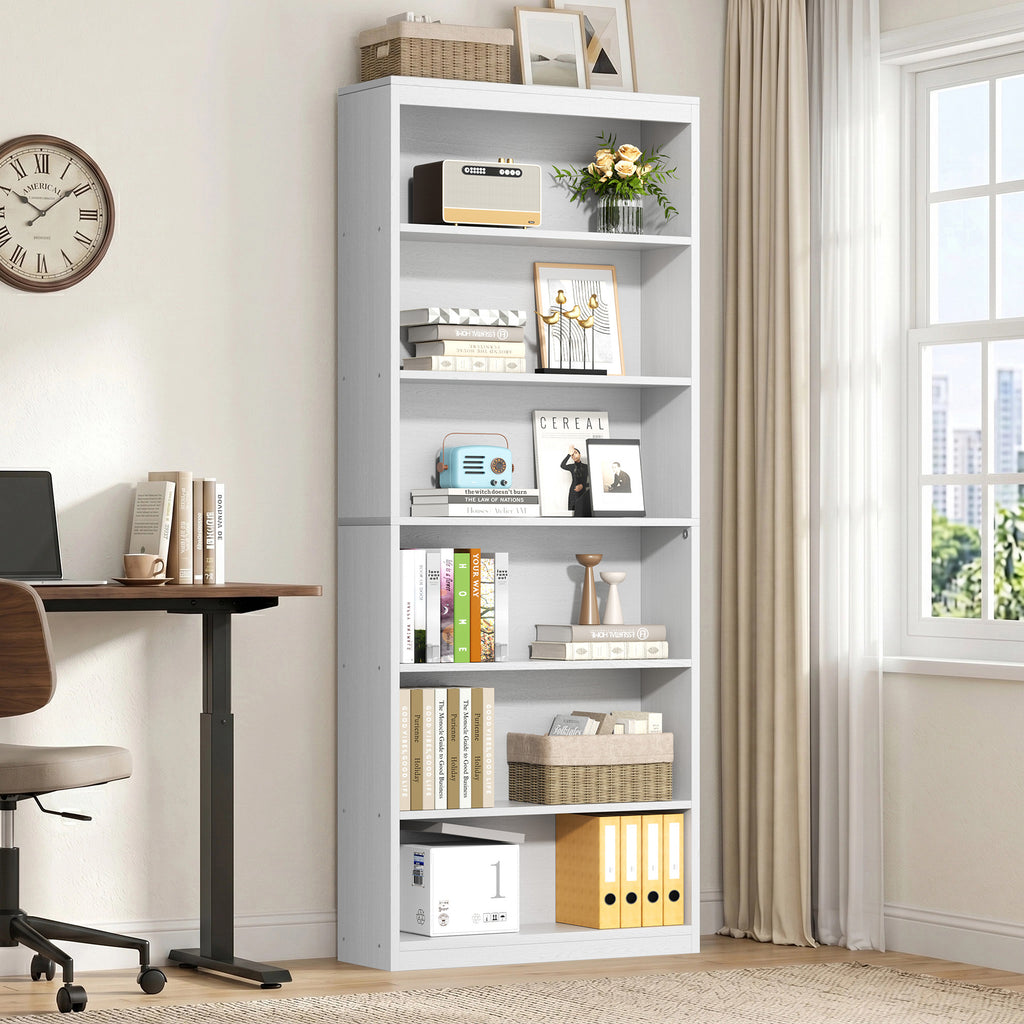 Vongrasig 6-Tier Open Bookshelf, Modern Wood Bookcase| 71" Tall Floor Standing Bookcase, Wood Display Storage Shelf for Home Office Living Room