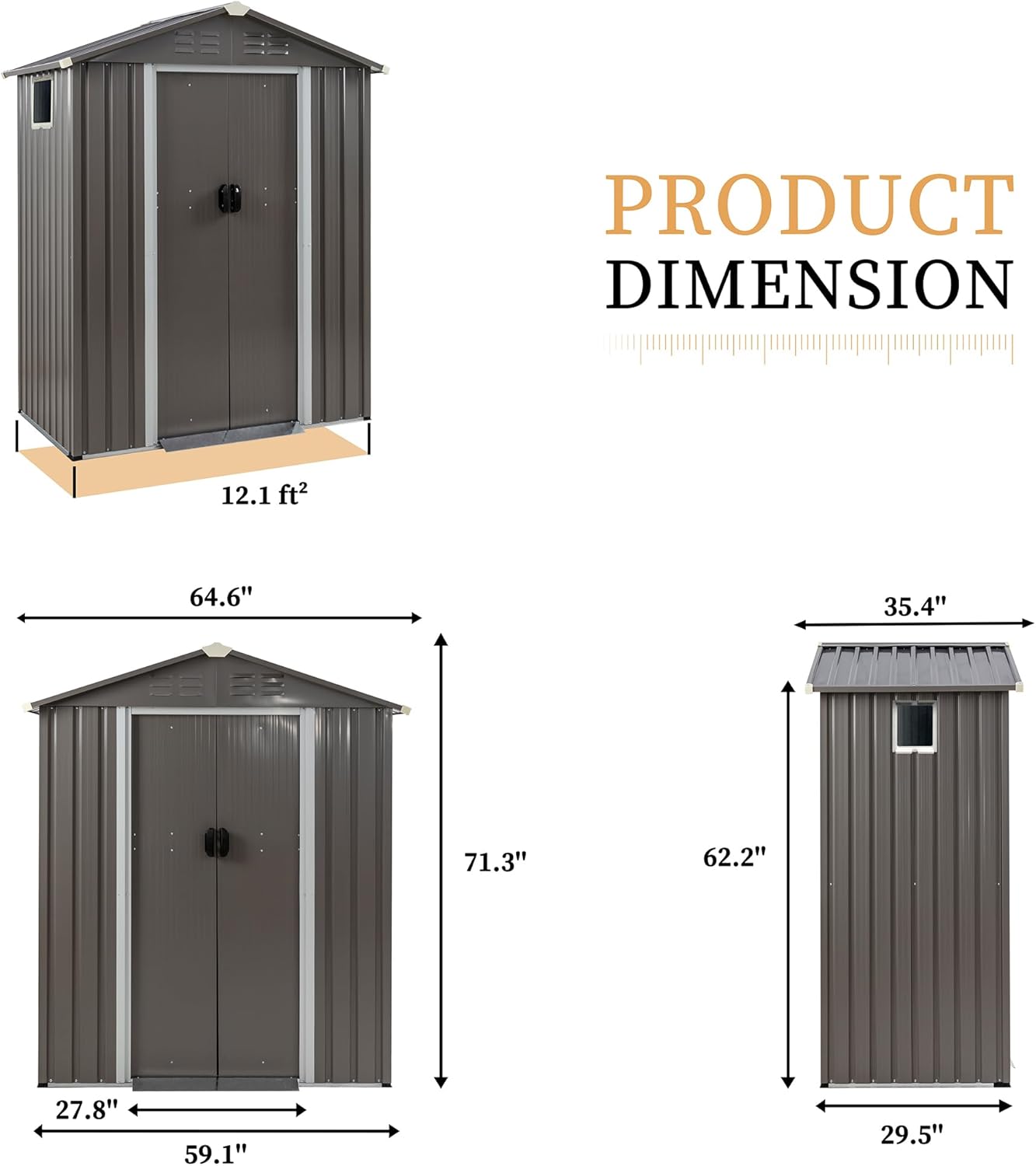 Vongrasig 5 x 3 x 6 FT Outdoor Storage Shed Clearance, Metal Garden Shed with Large Window and Lockable Door, Anti-Corrosion Waterproof Tool Shed for Backyard Patio, Lawn