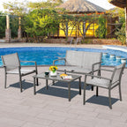 Vongrasig 4 Pieces Patio Furniture Sets,Outdoor Patio Conversation Sets with Glass Coffee Table, Small Porch Balcony Furniture, Patio Table and Chairs Set for Garden, Backyard