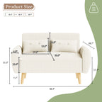 Vongrasig 48" Small Modern Loveseat Sofa, Mid Century Soft Corduroy Fabric 3-Seat Sofa Couch Tufted with Back Cushions and Tapered Legs for Living Room, Bedroom and Small Space