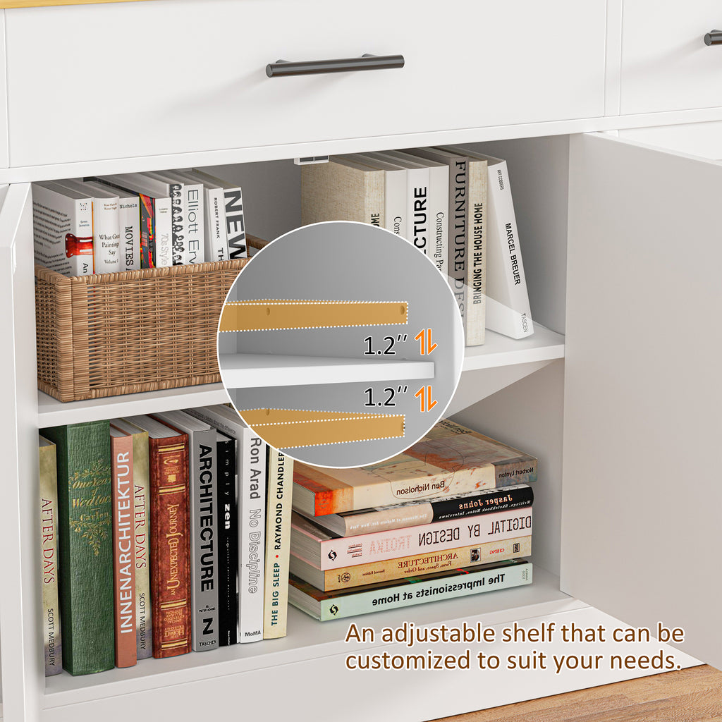 Vongrasig Buffet Cabinet with Storage, Farmhouse Coffee Bar Cabinet with Drawers, 53” Large Modern Sideboard Buffet with Adjustable Shelves for Kitchen, Dining Room