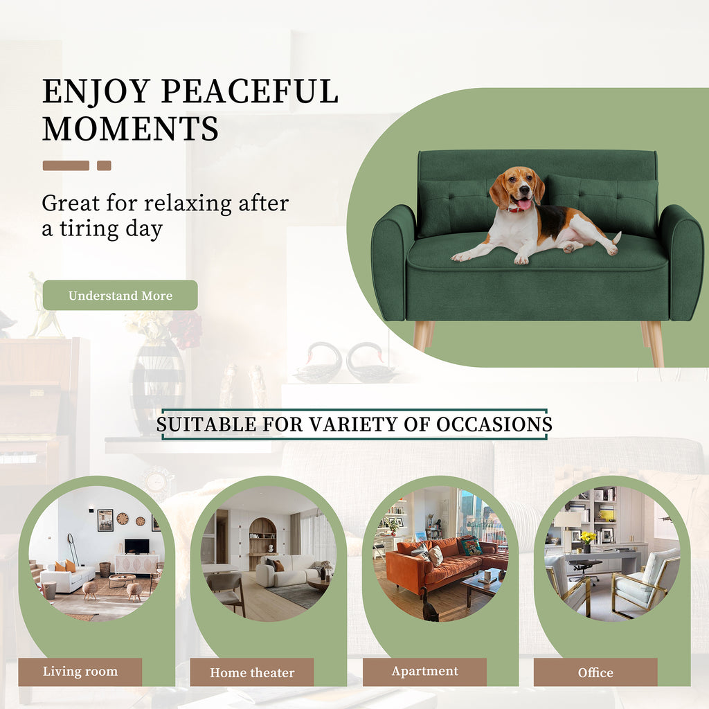 Vongrasig 48" Small Modern Loveseat Sofa, Mid Century Soft Corduroy Fabric 3-Seat Sofa Couch Tufted with Back Cushions and Tapered Legs for Living Room, Bedroom and Small Space