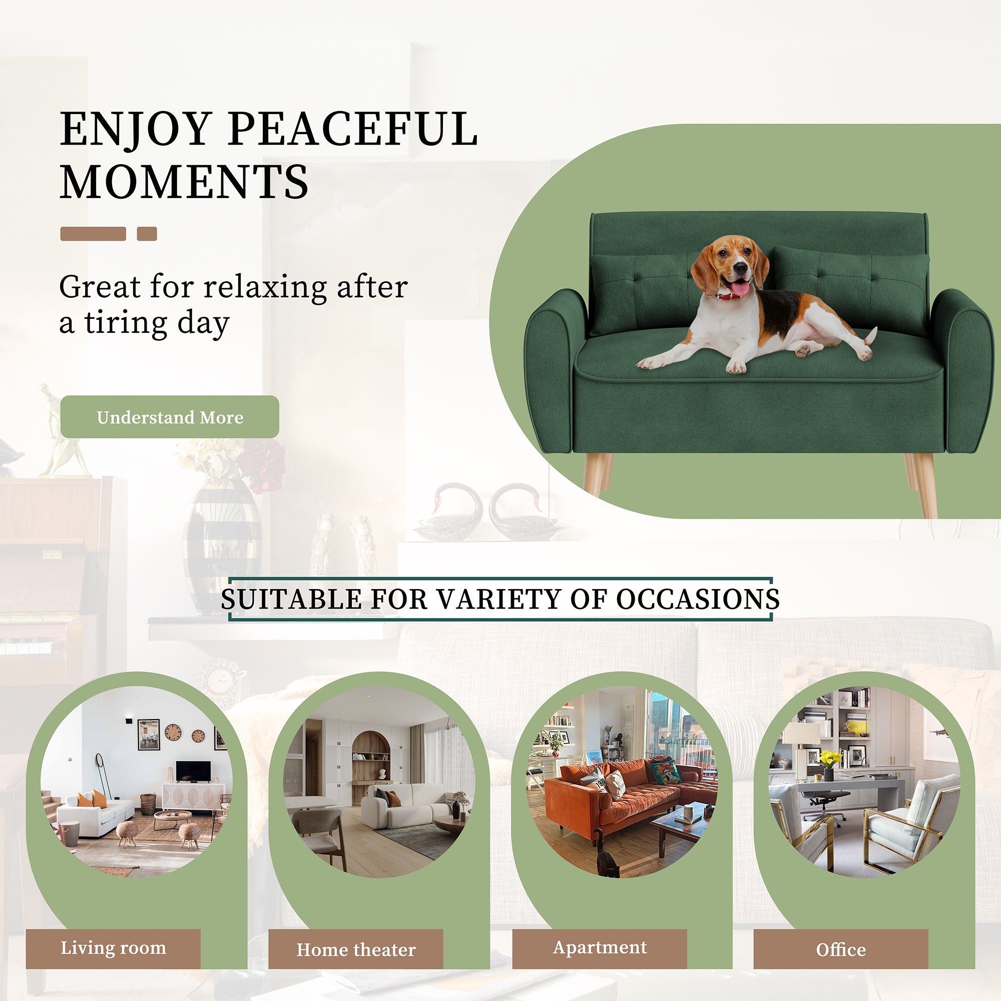 Vongrasig 48" Small Modern Loveseat Sofa, Mid Century Soft Corduroy Fabric 3-Seat Sofa Couch Tufted with Back Cushions and Tapered Legs for Living Room, Bedroom and Small Space