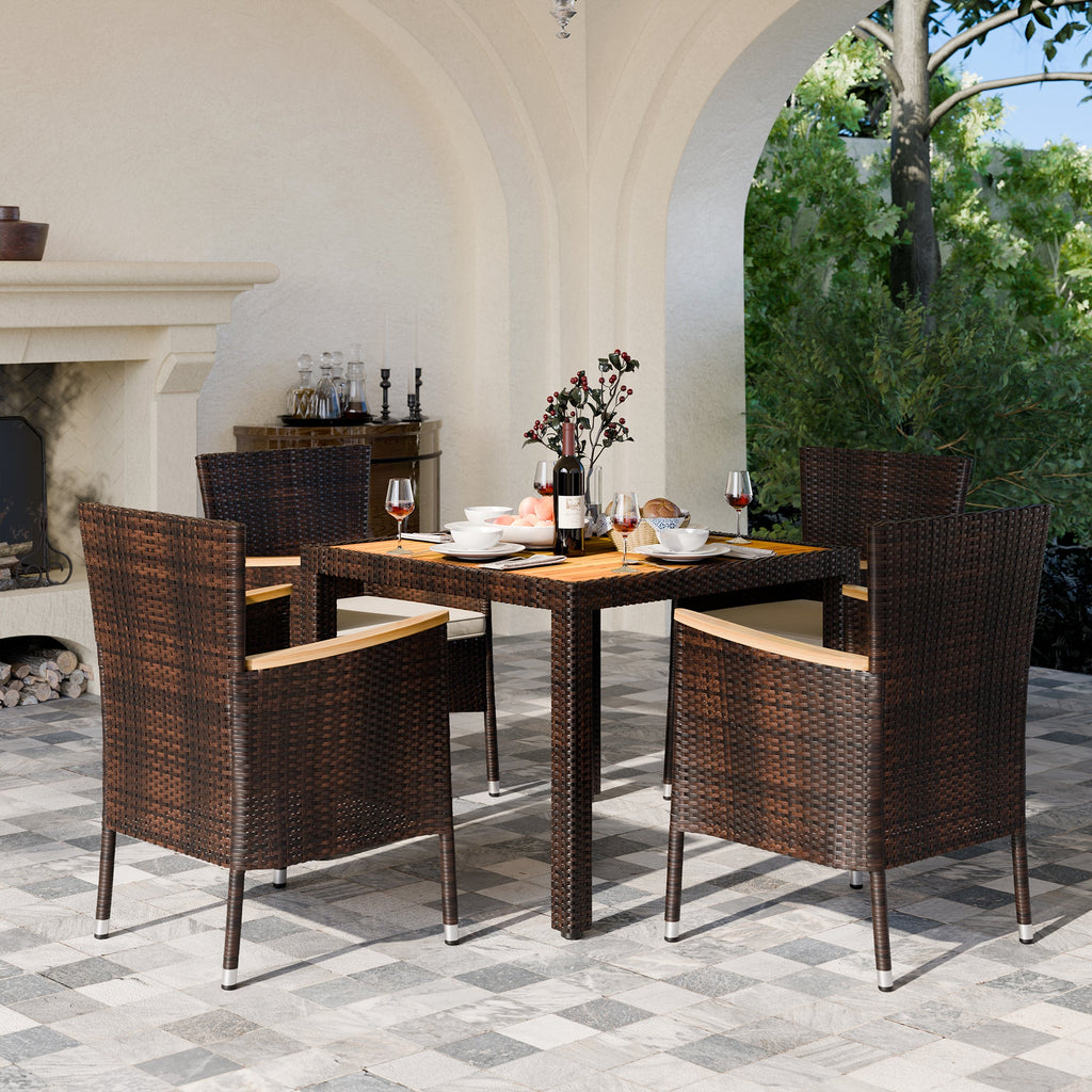 Walsunny 5 Pieces/ 7 Pieces Patio Dining Set, Square Wood Table (7047179927728)