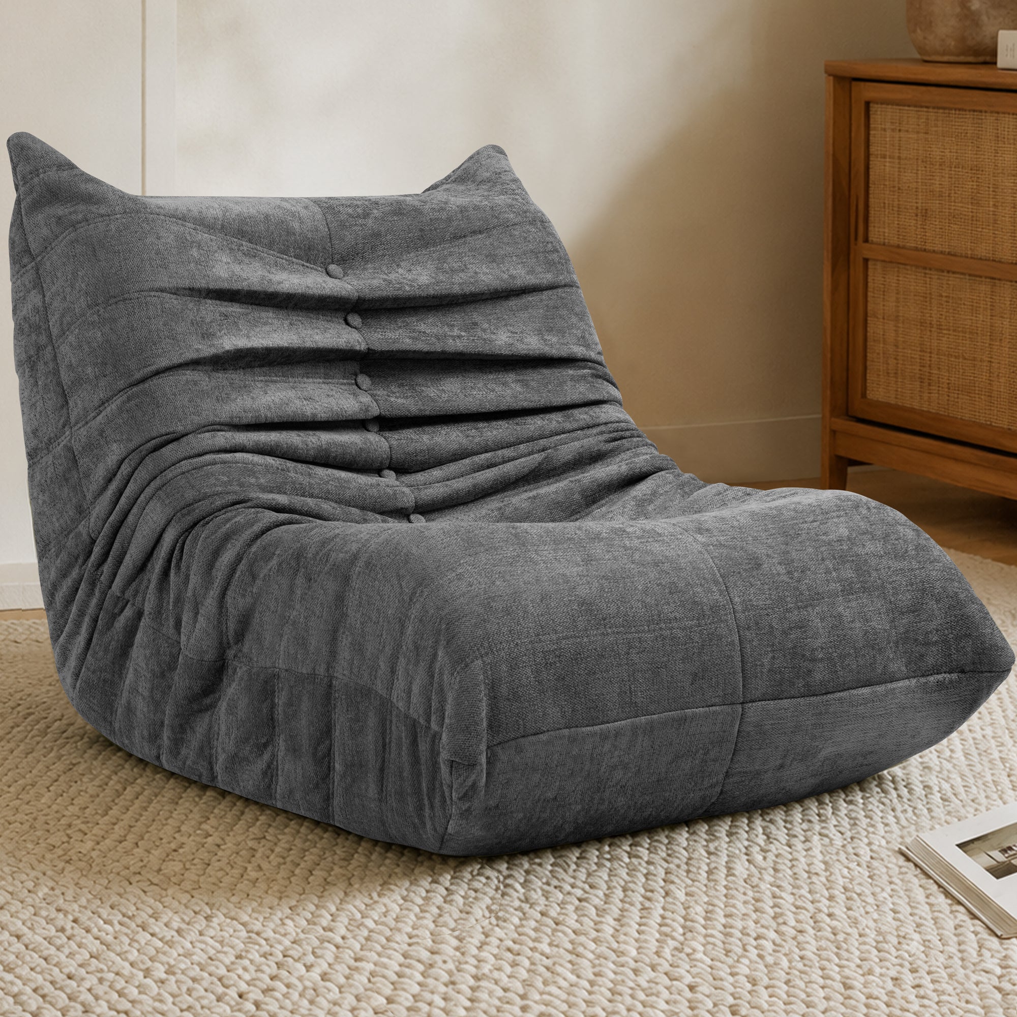 Vongrasig Bean Bag Chair for Adults, Line Fabric Lazy Sofa Couch, Memory Foam Filled Bean Bag Lounge Chair Perfect for Living Room, Bedroom and Office